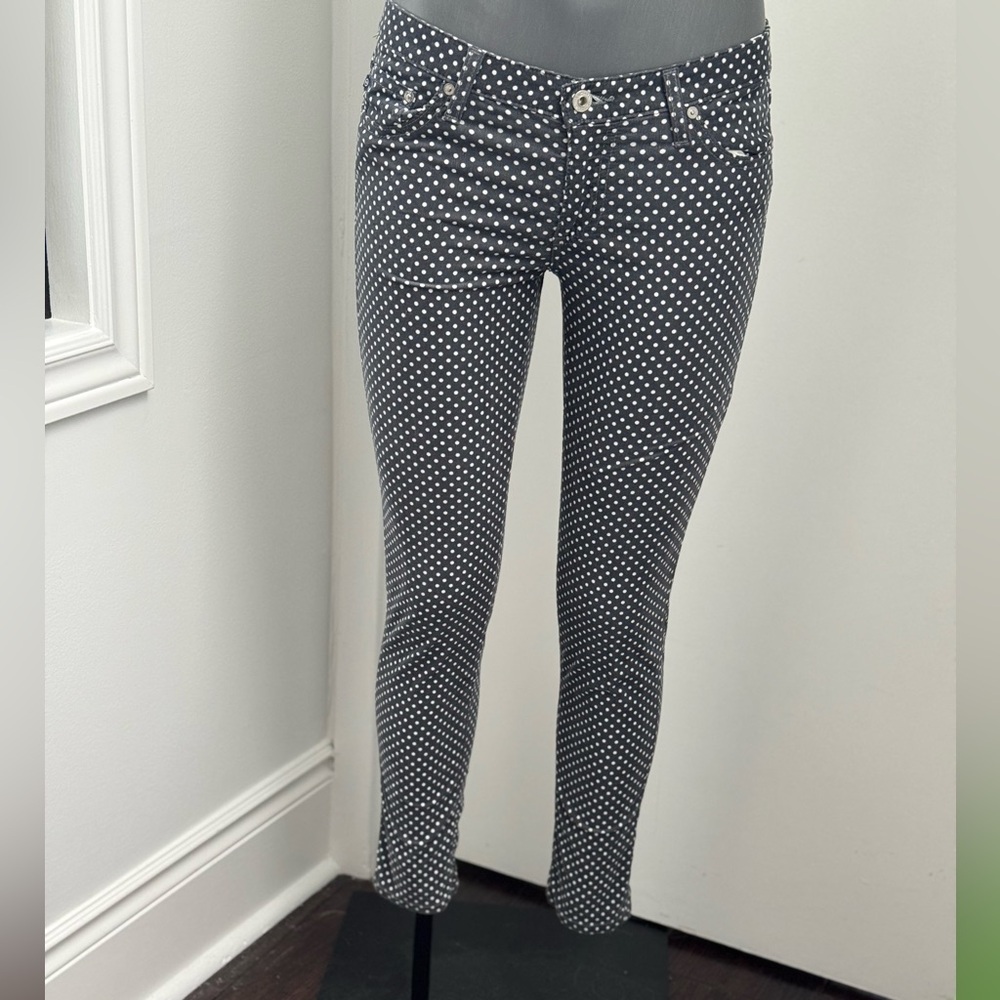 AG Adriano Goldschmied Navy and White Polka Dot Pants